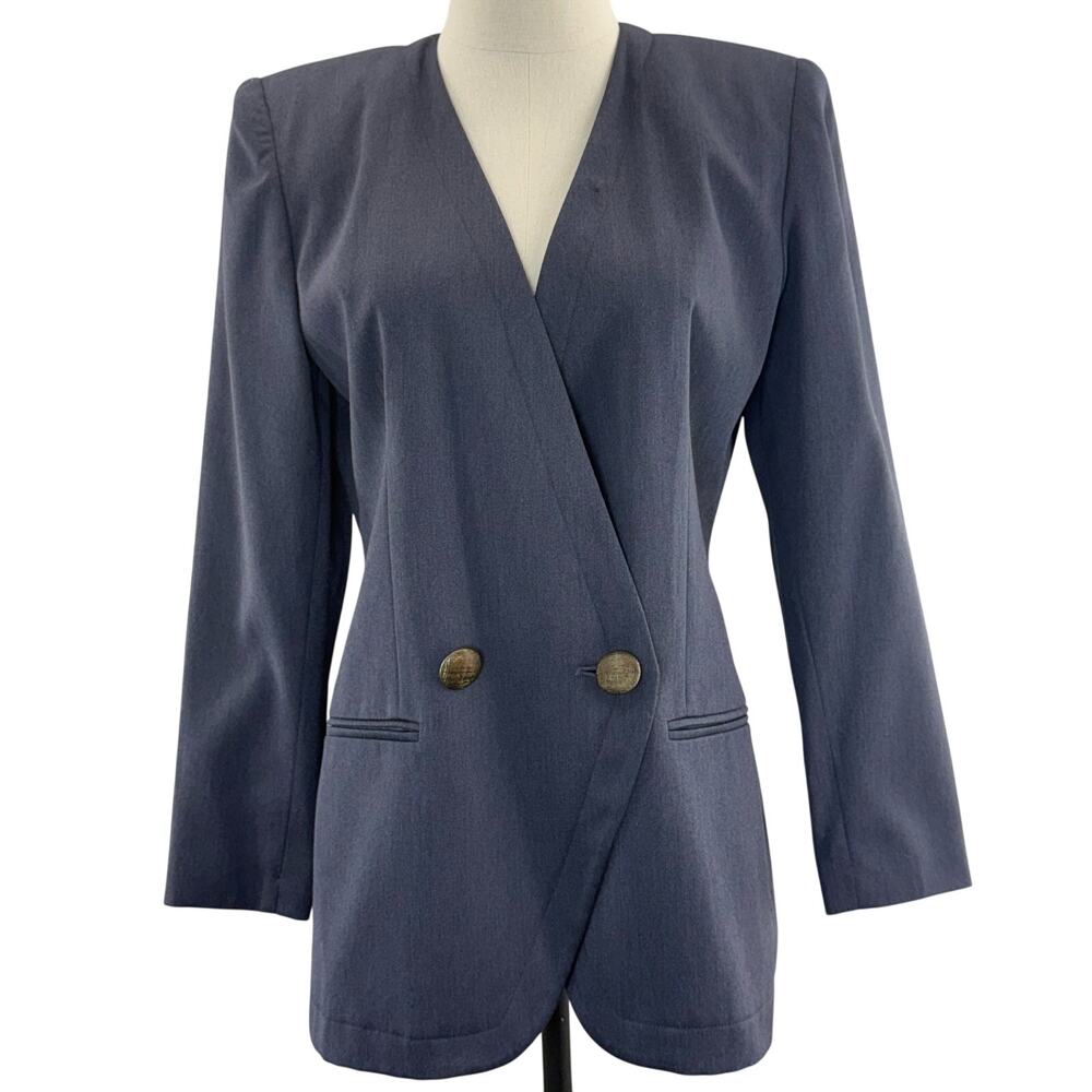 Vintage 90s Purple Gray Blazer Jacket Lined Career Karen Scott Petite Women's 4